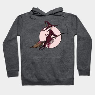 Pink Flying Witch Digital Illustration Hoodie